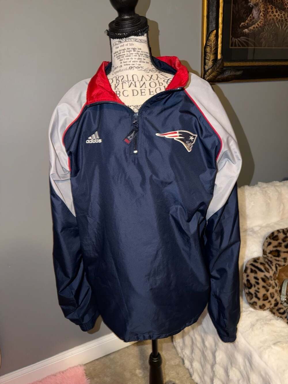 Vintage Adidas New England Patriots NFL Quarter Zip Windbreaker Jacket Size Larg